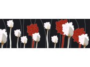 Fototapeta Červenobílé květiny na černém pozadí M-312 | 330x110 cm Fototapety