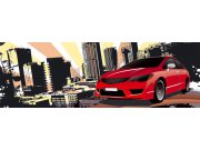 Fototapeta Červené auto ve městě M-391 | 330x110 cm Fototapety