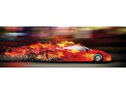 Fototapeta Červené auto v plamenech M-215 | 330x110 cm Fototapety