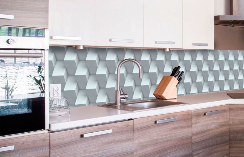 Samolepicí Fototapeta do kuchyně - 3D krychlová zeď KI-260-096 | 260x60 cm - Fototapety