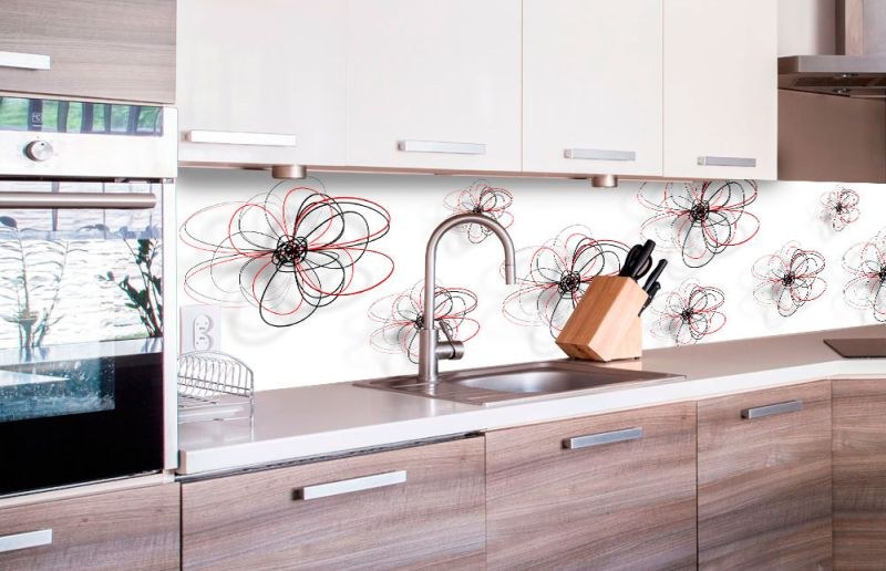 Samolepicí Fototapeta do kuchyně - Červeno-černé květiny KI-260-098 | 260x60 cm Samolepicí Fototapeta do kuchyně - Červeno-černé květiny KI-260-098 | 260x60 cm