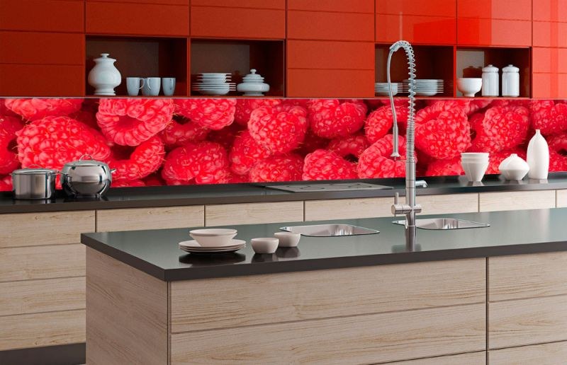 Fototapety - Samolepicí Fototapeta do kuchyně - Maliny KI-350-004 | 350x60 cm Samolepicí Fototapeta do kuchyně - Maliny KI-350-004 | 350x60 cm - Fototapety