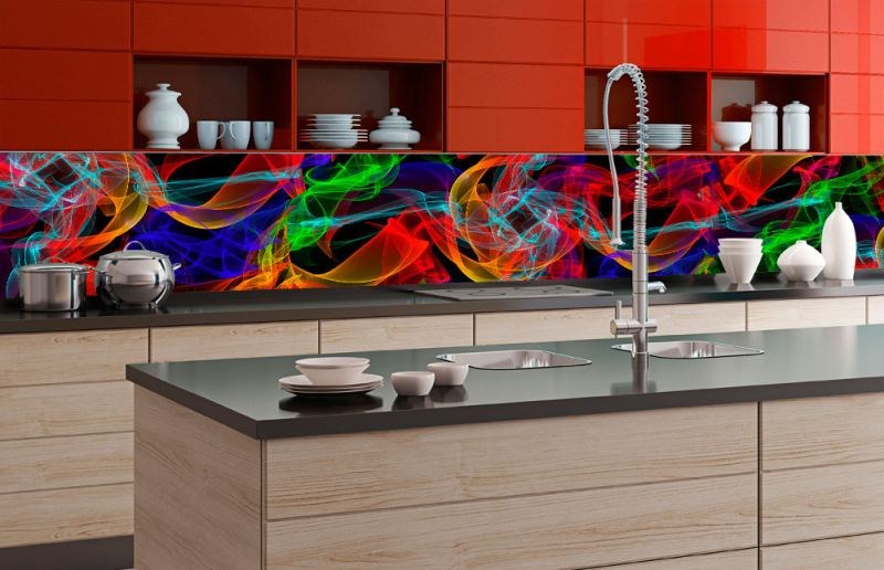 Fototapety - Samolepicí Fototapeta do kuchyně - Barevné linky KI-350-018 | 350x60 cm Samolepicí Fototapeta do kuchyně - Barevné linky KI-350-018 | 350x60 cm - Fototapety