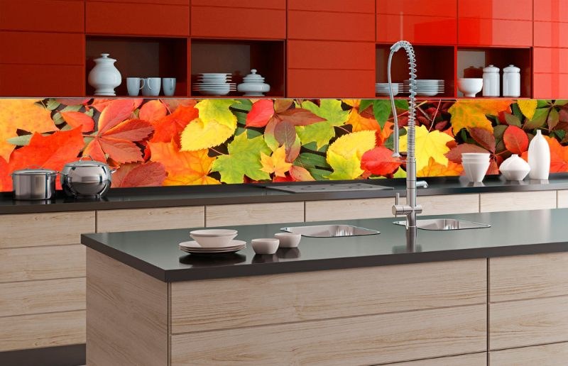 Fototapety - Samolepicí Fototapeta do kuchyně - Listy KI-350-027 | 350x60 cm Samolepicí Fototapeta do kuchyně - Listy KI-350-027 | 350x60 cm - Fototapety