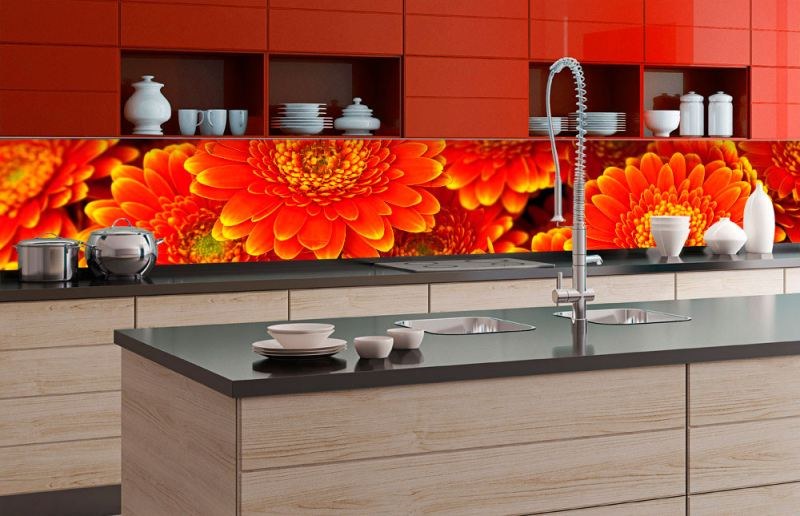 Fototapety - Samolepicí Fototapeta do kuchyně - Gerbera KI-350-059 | 350x60 cm Samolepicí Fototapeta do kuchyně - Gerbera KI-350-059 | 350x60 cm - Fototapety