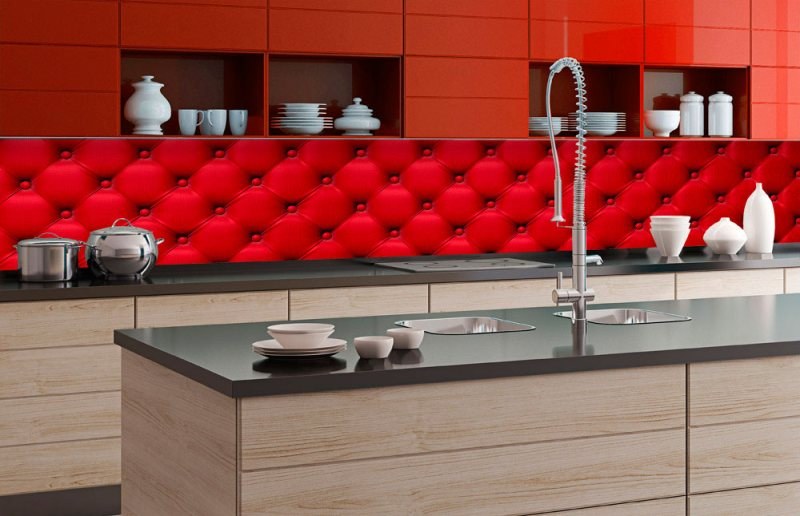 Samolepicí Fototapeta do kuchyně - Červený potah KI-350-070 | 350x60 cm Samolepicí Fototapeta do kuchyně - Červený potah KI-350-070 | 350x60 cm