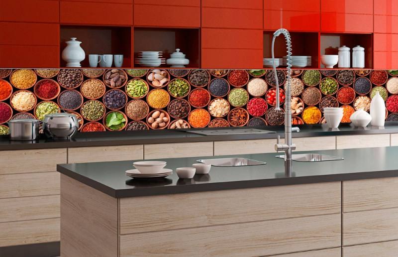 Samolepicí Fototapeta do kuchyně - Misky s kořením KI-350-075 | 350x60 cm Samolepicí Fototapeta do kuchyně - Misky s kořením KI-350-075 | 350x60 cm