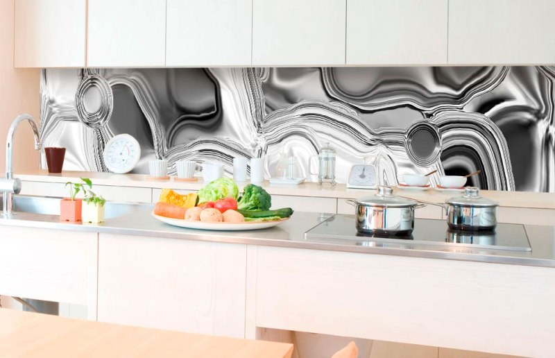 Samolepicí Fototapeta do kuchyně - Kapalná chromová stříbro KI-350-101 | 350x60 cm - Fototapety
