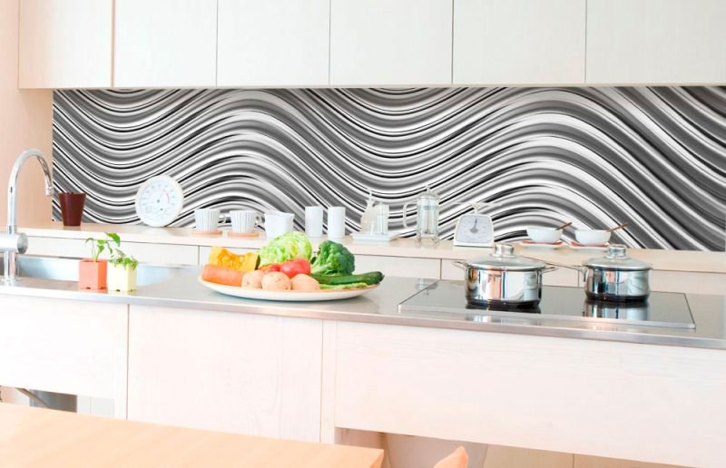 Samolepicí Fototapeta do kuchyně - Stříbrné vlny KI-350-103 | 350x60 cm - Fototapety