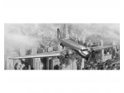 Panoramatická Fototapeta na zeď Letadlo nad městem | MP-2-0006 | 375x150 cm Fototapety