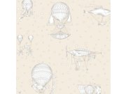Béžová tapeta balony a vzducholodě JR3003 | Lepidlo zdarma