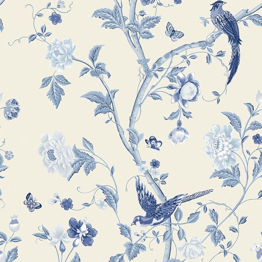 Tapeta s modrými květinami a ptáčky 113390 | Lepidlo zdarma - Tapety Vavex