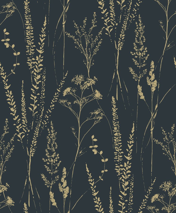 Černo-zlatá tapeta s trávami A64203 | Lepidlo zdrama