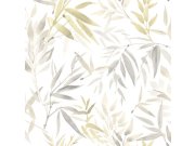 Tapety Yara - Bílá tapeta s listy bambusu Bílá tapeta s listy bambusu