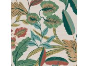 Tapety Yara - Bílá tapeta s barevnými listy Bílá tapeta s barevnými listy