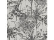 Šedá tapeta s palmami a listy