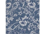 Tapeta na zeď, modrá, stříbrná, květiny, Laura Ashley 3, Laura Ashley Signature