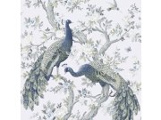 Tapeta na zeď, šedo-bílá, pávi, květiny, Laura Ashley Signature Tapety Yara