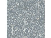 Tapeta na zeď, modrá, zvířátka v lese, Little Dreamers, Grandeco