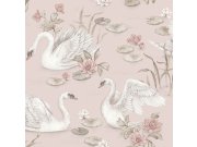Tapeta na zeď, růžová, labutě, Newbie Wallpaper, Borastapeter
