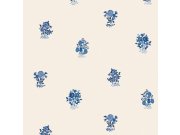 Tapeta na zeď, bílo-modrá, květiny, jahody, Cath Kidstone