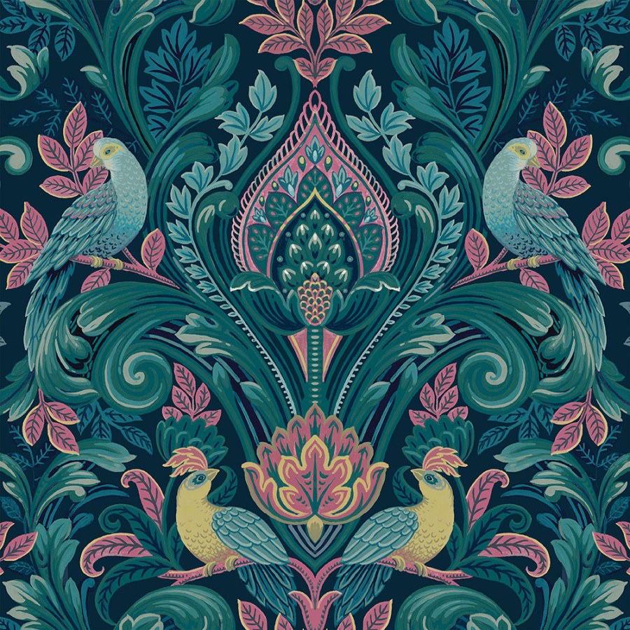 Zeleno-růžová ornamentální tapeta na zeď Zeleno-růžová ornamentální tapeta na zeď