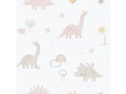 Tapeta na zeď, růžová, dinosauři, Enzo, ICH Wallcoverings