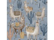 Tapety Yara - Modrá tapeta se zvířátky Modrá tapeta se zvířátky