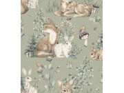 Tapety Yara - Zelená tapeta se zvířátky Zelená tapeta se zvířátky