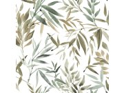 Tapety Yara - Bílá tapeta s listy bambusu Bílá tapeta s listy bambusu