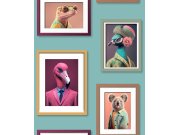 Tapeta na zeď, tyrkysová, rámečky, zvířata, Artifice, Ugépa