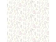 Tapety Yara - Bílá tapeta s rostlinami a listy Bílá tapeta s rostlinami a listy