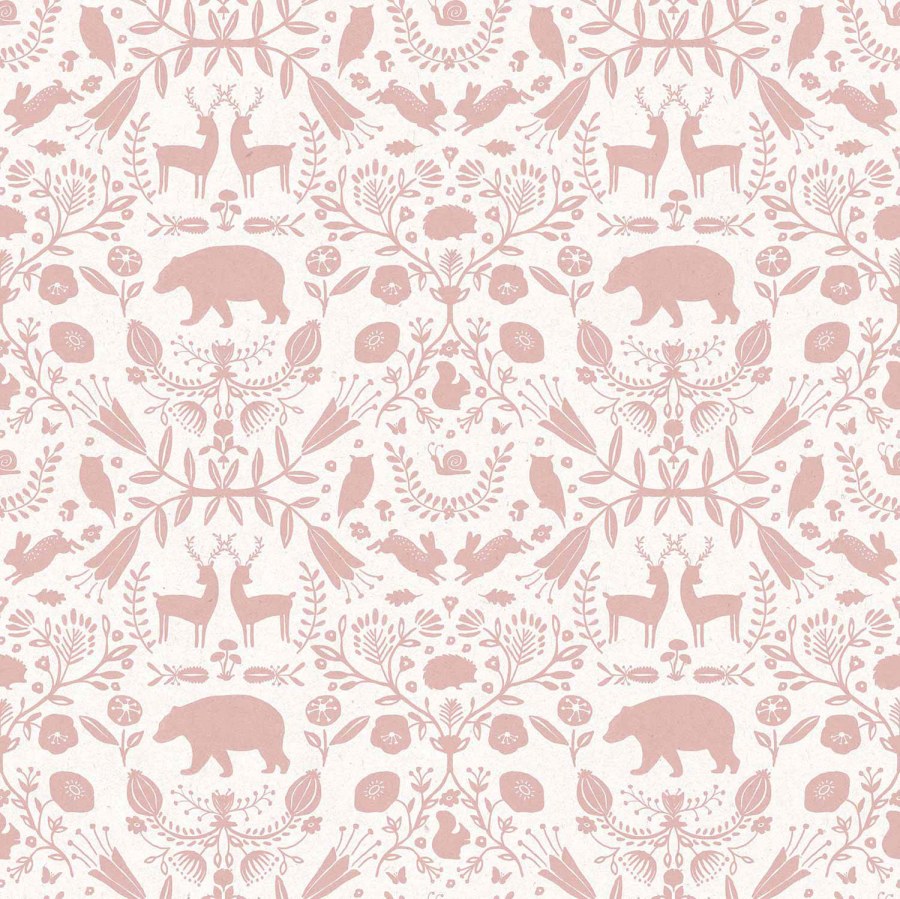 Růžovo-bílá tapeta se zvířátky a květinami - Tapety Yara