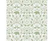 Tapety Yara - Zeleno-bílá tapeta se zvířátky Zeleno-bílá tapeta se zvířátky