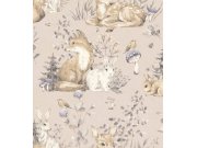 Tapety Yara - Šedo-béžová tapeta se zvířátky Šedo-béžová tapeta se zvířátky