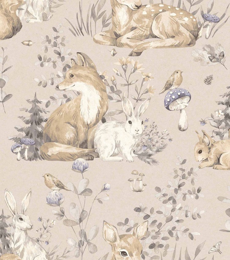 Tapety Yara - Šedo-béžová tapeta se zvířátky Šedo-béžová tapeta se zvířátky - Tapety Yara