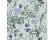 Tapety Yara - Modrá tapeta s květinami a ptáčky Modrá tapeta s květinami a ptáčky