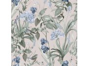 Tapety Yara - Růžová tapeta s květinami a ptáčky Růžová tapeta s květinami a ptáčky