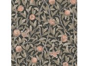 Tapeta na zeď, šedo-černá, větvičky, ptáci, William Morris At Home Tapety Yara