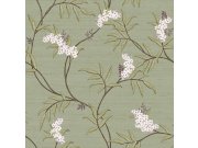 Tapety Yara - Zelená tapeta s rozkvetlými větvičkami Zelená tapeta s rozkvetlými větvičkami