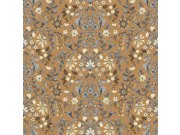 Tmavě okrová Tapeta s květinovým ornamentálním vzorem