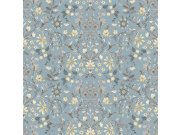 Modrá Tapeta s květinovým ornamentálním vzorem