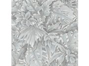 Šedo-modrá tapeta s listy 33306