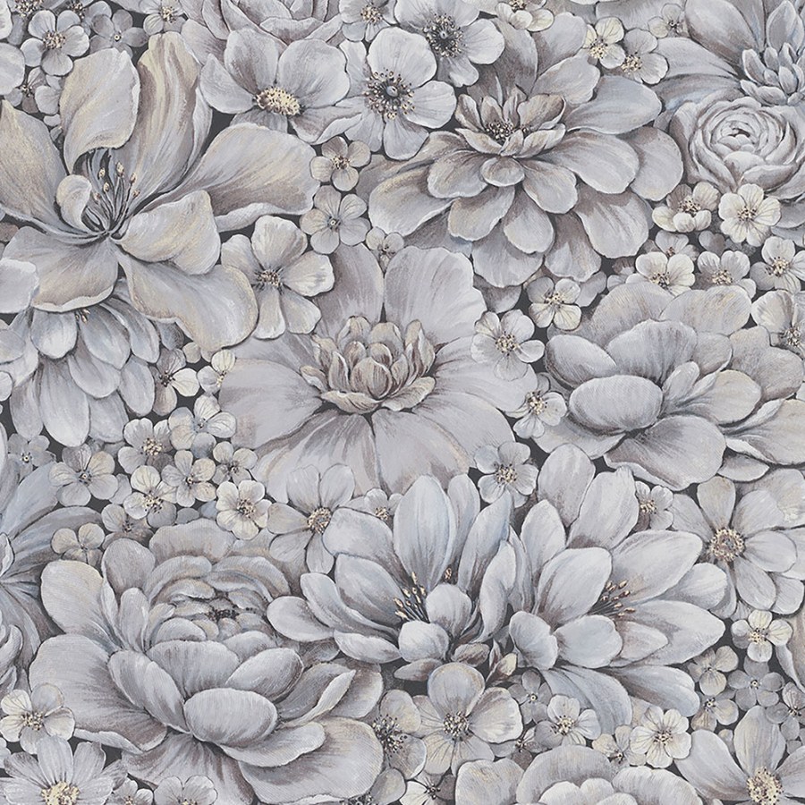 Šedo-fialová tapeta s květinami 33955 - Tapety Yara