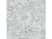 Šedo-modrá tapeta s květinami 33953