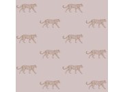 Starorůžová tapeta s metalickými leopardy 347729