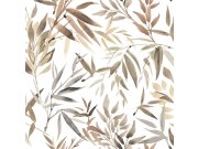 Tapety Yara - Bílá tapeta s listy bambusu Bílá tapeta s listy bambusu