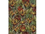 Tapety Yara - Oranžovo-zelená květinová tapeta na zeď Oranžovo-zelená květinová tapeta na zeď