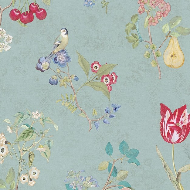 Tapeta s květinami a ptáčky 375022 - Tapety Yara