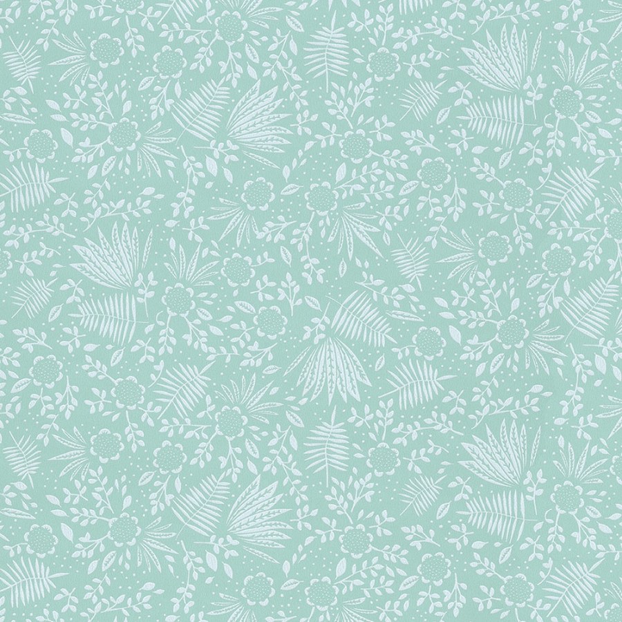 Tapety Yara - Tyrkysová tapeta s květinami a listy 383542 Tyrkysová tapeta s květinami a listy 383542 - Tapety Yara